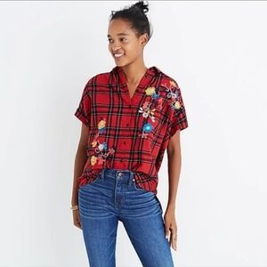 Madewell Embroidered Floral Central Shirt in  Plaid Size Large